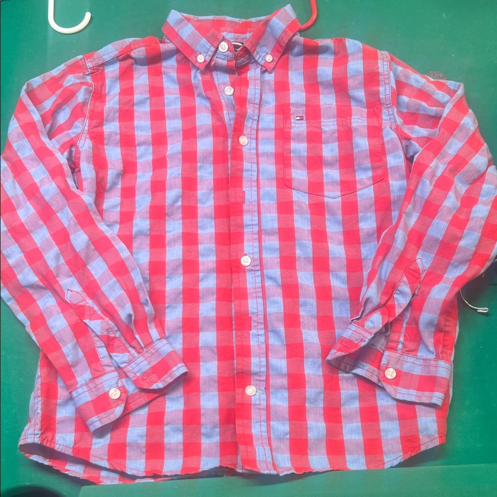 Tommy Hilfiger Kids Red and Blue Plaid Button-Down Shirt